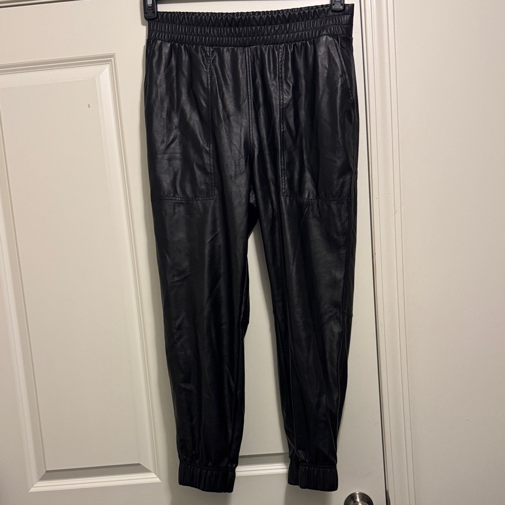 Chic Black Faux Leather Joggers